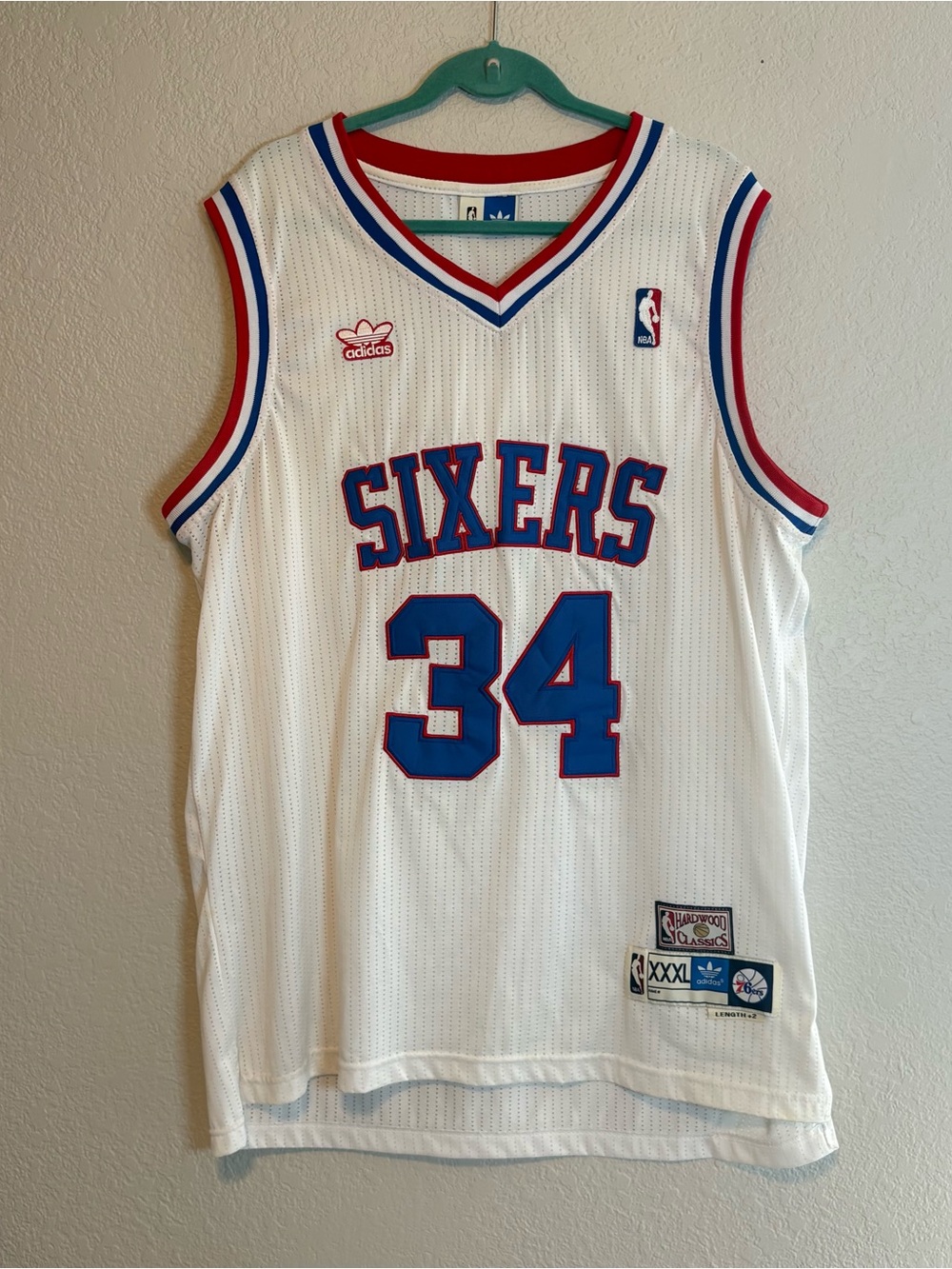 Sixers #34 White Charles Barkley Jersey Adidas NBA Hardwood Classics XXXL